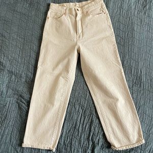 High waist women's straight leg mom jeans. Off white/canvas. Size 8/29R.